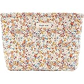 Sminra Floral Makeup Bag Large Cotton Quilted Cosmetic Makeup Bag Organizer, Aesthetic Portable Pouch Purse Toiletry Bag for Women Girls Travel accessories (Red Floral-L)
