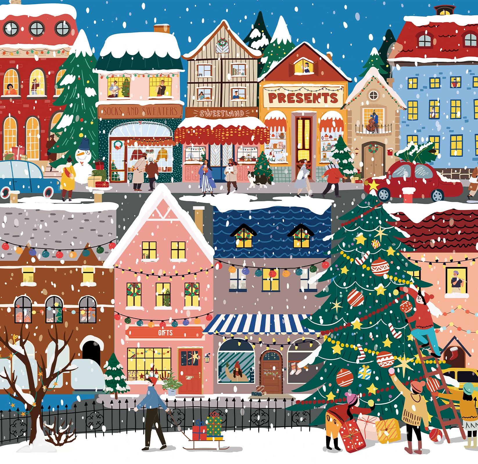 Photo 1 of Naturelish 1000 Piece Christmas Puzzle for Adults, Festive Winter Village Jigsaw Puzzle with Glitter Snow Effect, Holiday Street Scene Puzzle, Perfect for Christmas Fun, 24 x 24 Inches