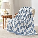 Snuggle Sac Chevron Throw Blanket for Couch, Reversible Super Soft Warm Blankets Cozy Knit Fuzzy Plush Lightweight Throws for Sofa, Bed, Camping, Blue, 50x60 inches