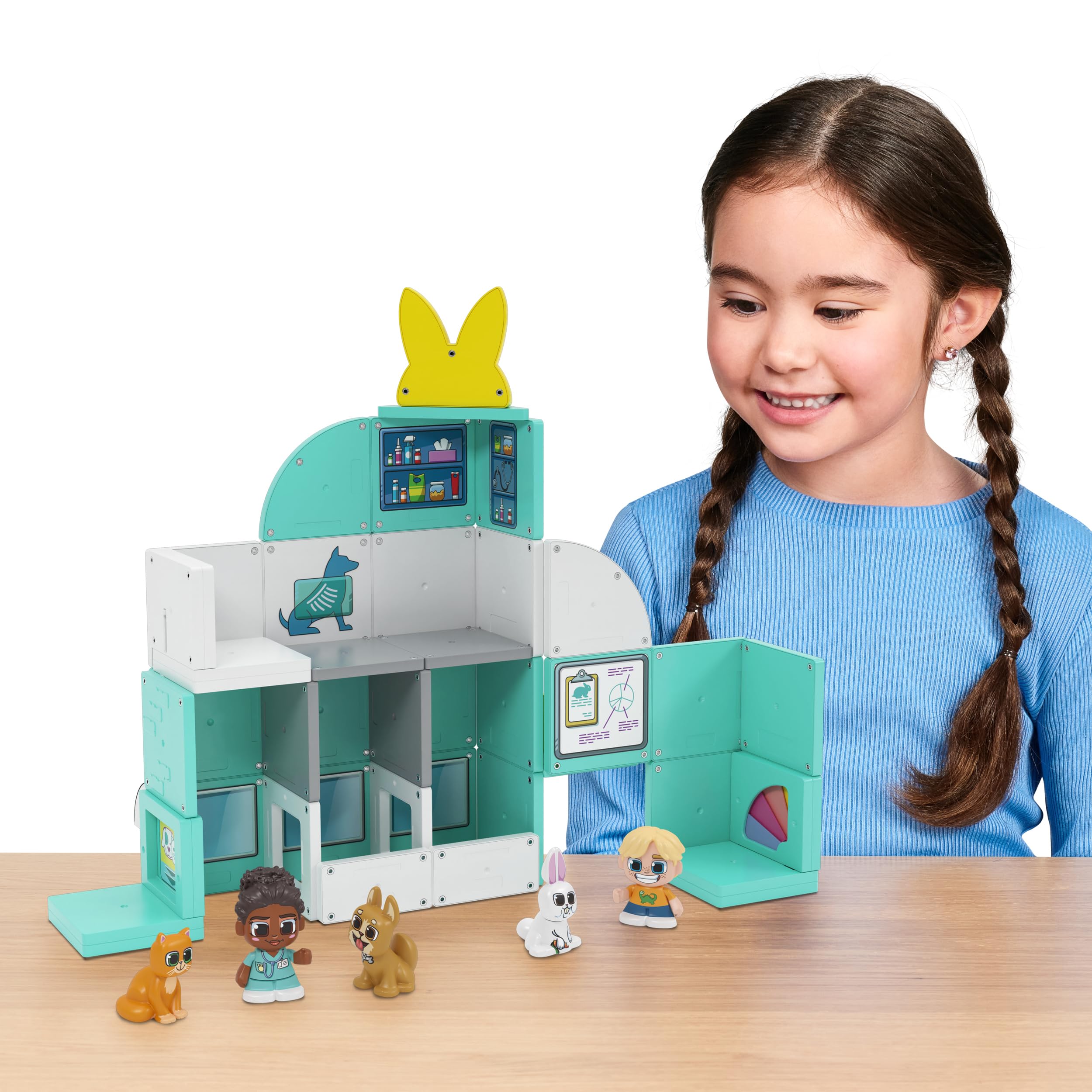 Tile Town Pet Vet Magnetic Tiles Construction Building Playset + Figures, Kids 3-5+, New ACTION TILES for Action Play, Realistic Builds, STEM Creative Toy, Great Gift for Boys & Girls