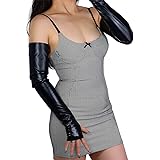 DooWayLong Leather Fingerless Gloves Women 24" Faux Leather PU Opera Costume Arm Sleeves