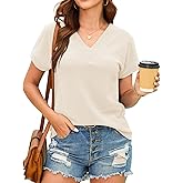 GUNEST Womens Short Sleeve Shirts Casual Trendy Waffle V Neck Basic T Shirt Tunic Tops