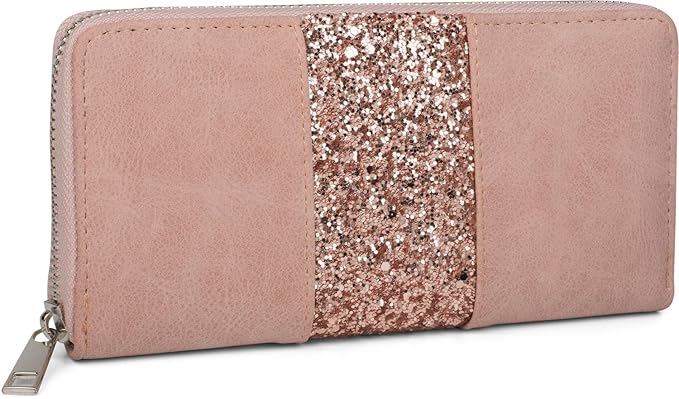 styleBREAKER Geldbörse mit umlaufendem Pailletten Streifen, Reißverschluss, Portemonnaie, Damen 02040056, Farbe:Altrose