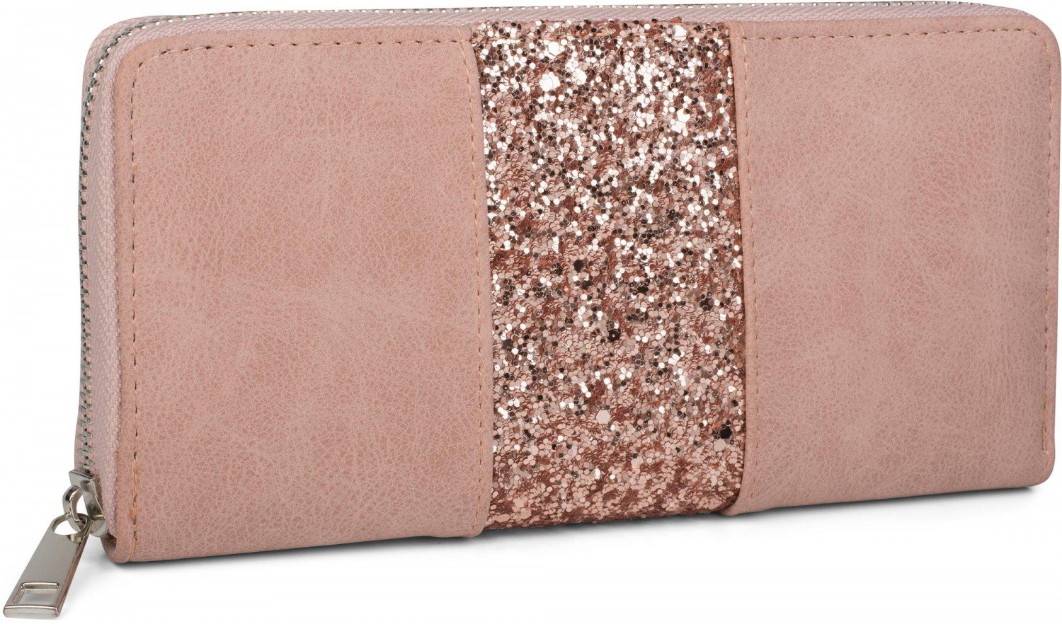 styleBREAKER Wallet with Surrounding Sequin Stripes, Zipper, Wallet, Women 02040056, Colour:Old Rose