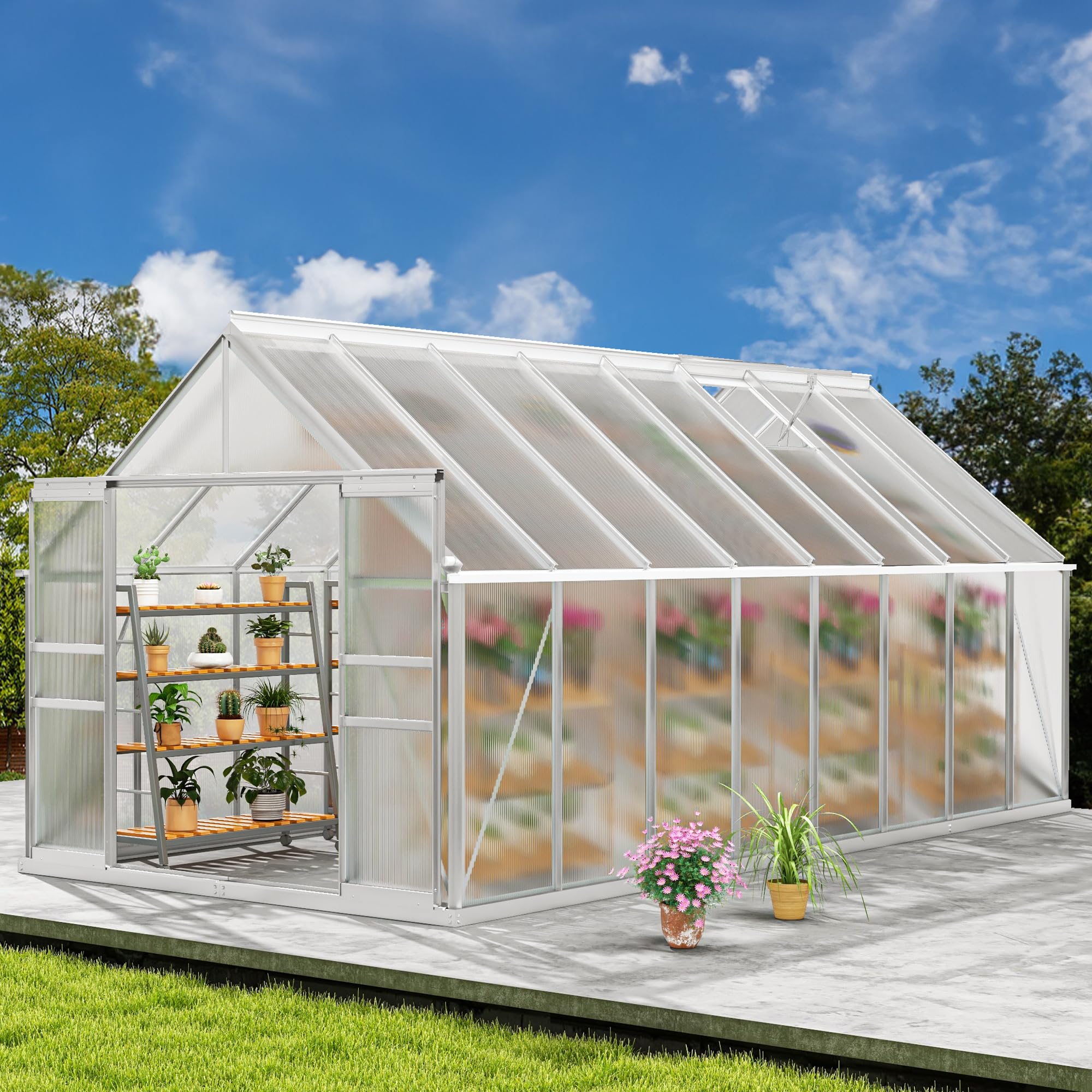 Photo 1 of *** NOT COMPLETE SET *** FOR PARTS ***
DWVO 16x8FT Polycarbonate Greenhouse Heavy Duty Green Houses Outdoor Aluminum Greenhouses with Sliding Doors Vent Window Premium Walk-in Greenhouse Large Sun House for Garden Backyard, Silver