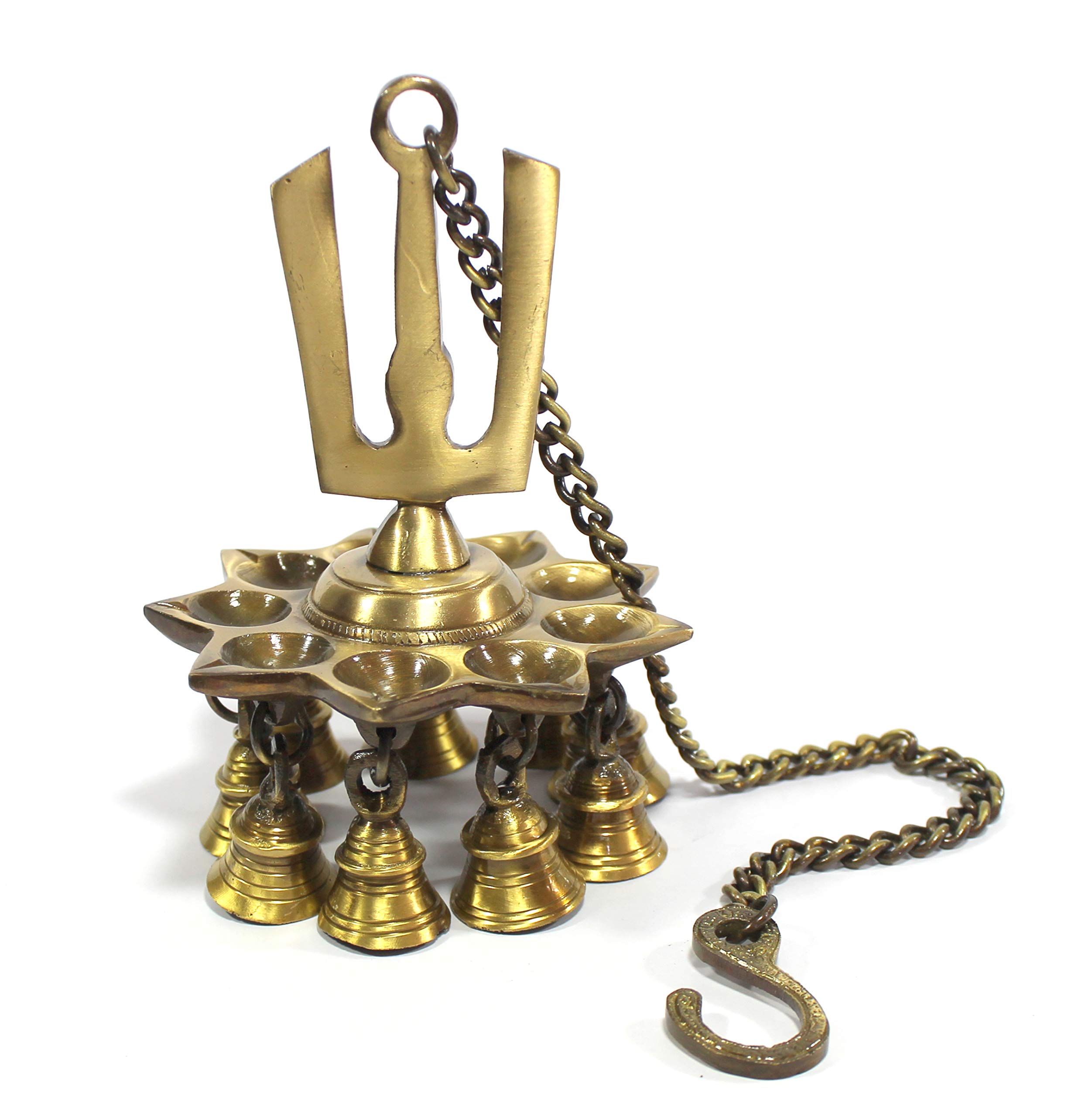 eSplanade Krishna Wall Hanging Brass Diya Oil Lamp with Bells Namah Design Diya Golden