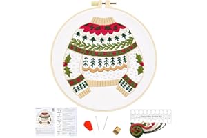 Crafmanoe Christmas Embroidery Kits for Beginners Embroidery Stitches Practice Kits for Adults, Christmas Cross Stitch Kits for Beginners Craft Kits, Embroidery Hoops, Fabric, Threads & Video Tutorial