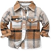 ALLureLove Toddler Boys' Girls' Flannel Plaid Shirt Button Down Long Sleeve Jacket Lapel Shacket Coat Tops Casual Outwear