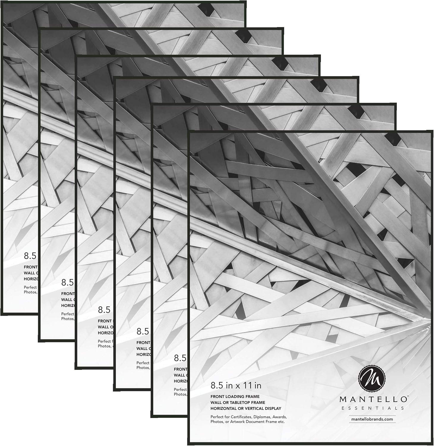 Photo Albums, Frames & Accessories - Mantello Front Loading Black Picture Frame 8.5x11 - Set of 6 - Table Desk Wall hanging For Artwork - Certificates Diplomas - Family Gallery Multi Photo Frame