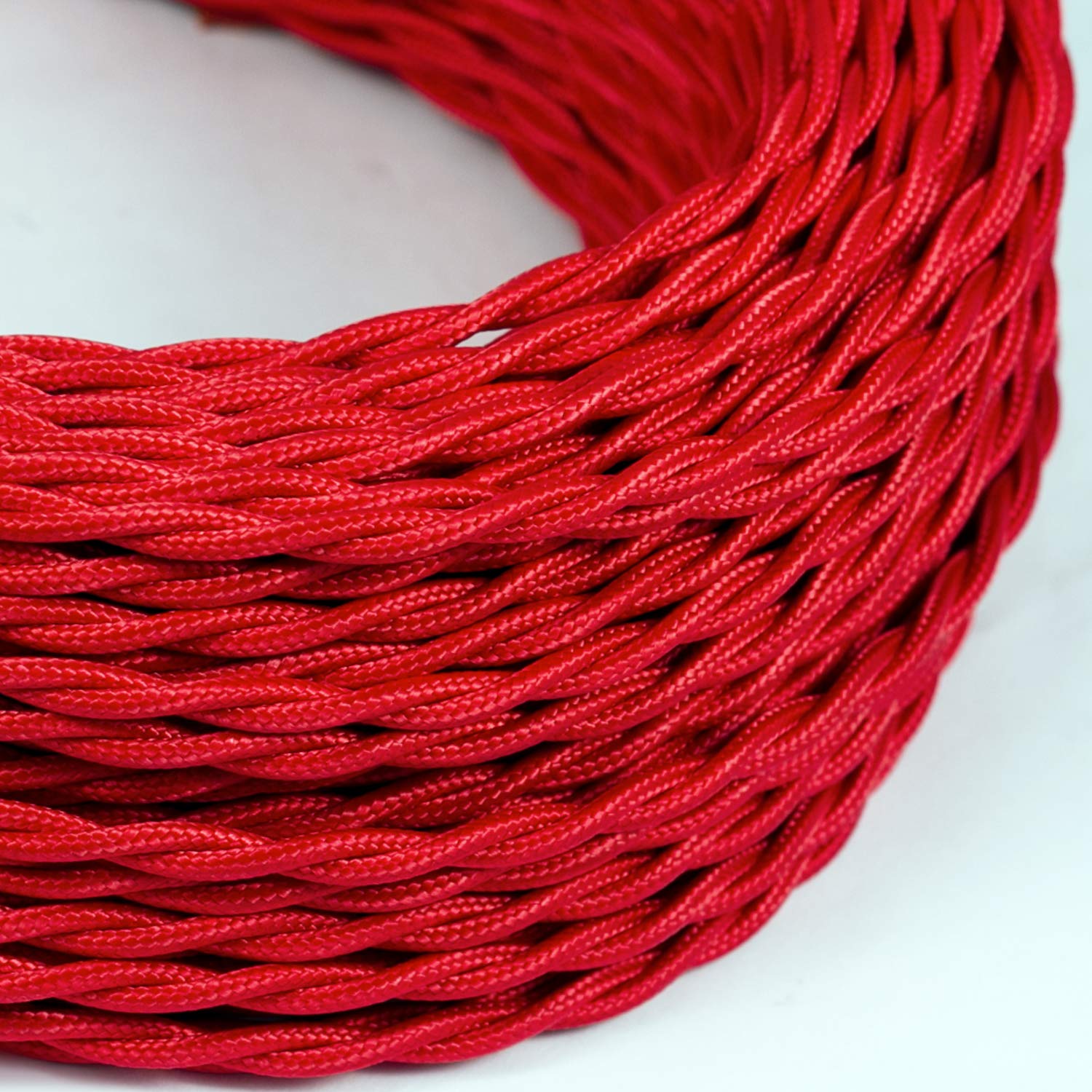 Amarcords - Textile electric cable color RED braided silk 10 meters grounded 3x075mm - Wire coated in colored vintage fabric chandelier lamp sconces and lampshades.