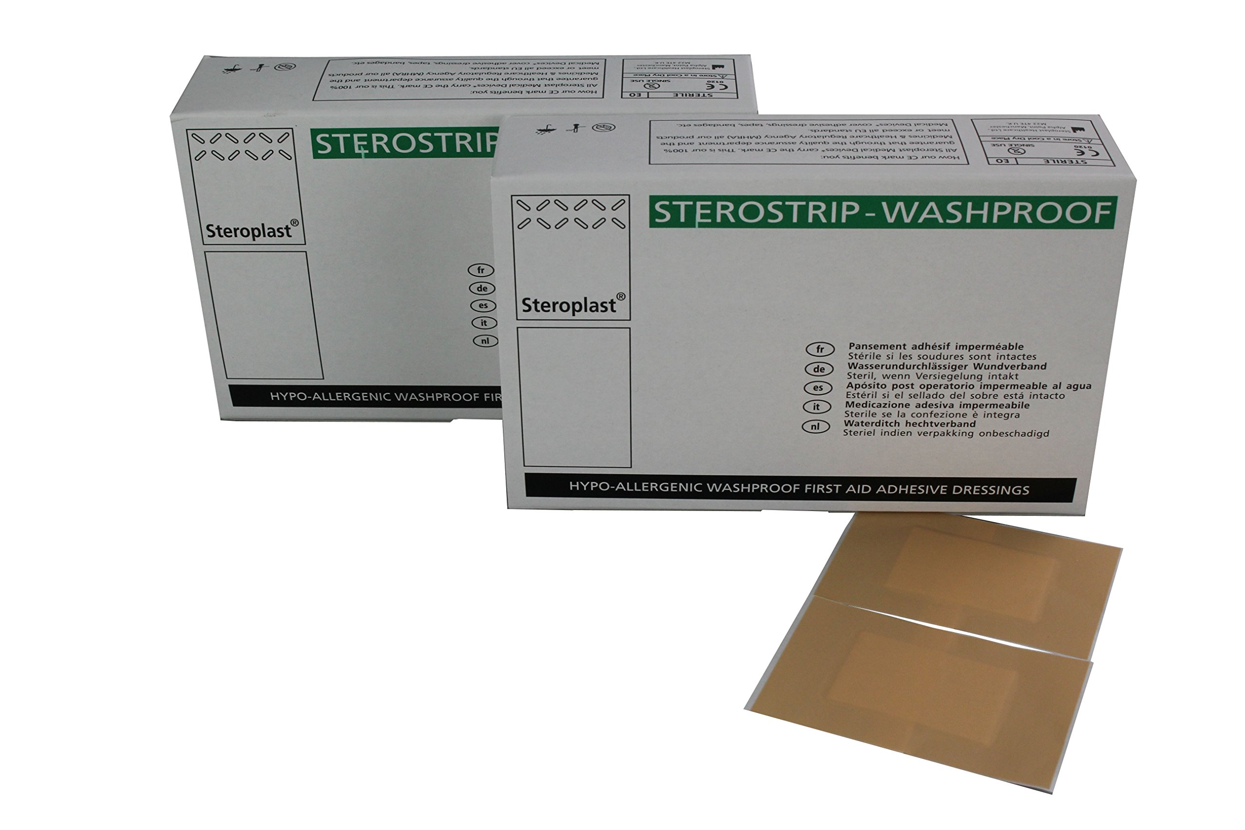 Sterostrip Hypo-allergenic Washproof Plasters, 7.5 x 5 cm, Pack of 50