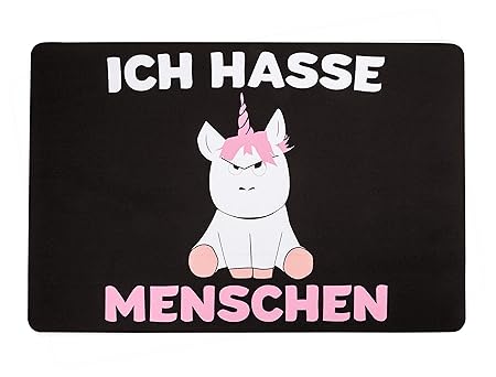 EBENBLATT Ich Hasse Menschen Einhorn Fußmatte Fußabtreter Größe 60 x 40cm Türmatte Indoor & Outdoor Fussmatte Lustig (Schwarz