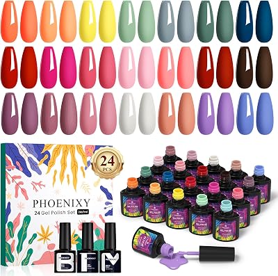 Phoenixy 24P Gel Nail Polish Set 7ml 21 Colors Base Top Matte Coat