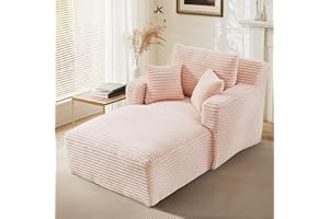 VEPXXP 65.4" Chaise Lounge Chair Indoor, Oversized Boneless Couch Comfy Upholstered Sleeper Sofa Bed with 3 Pillows, Corduroy Cloud Reading Chair for Living Room No Assembly Required, Pink