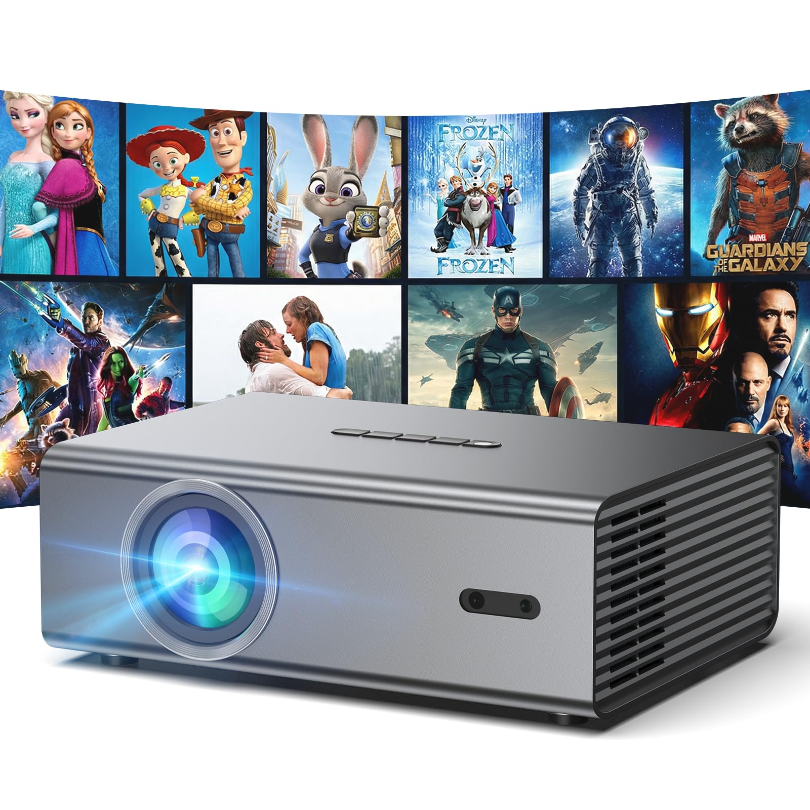 Photo 1 of 4K 1080P Full HD Portable Mini Projector, Upgraded WiFi 6 & Bluetooth 5.3 Movie Projector, Auto Keystone Correction, Gaming Movie Proyector Indoor/Outdoor Use ,Compatible with TV Stick/Phones/PC-Gray
