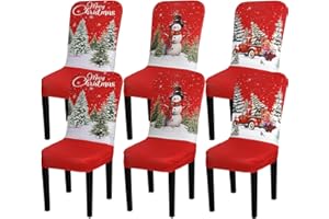Preboun 6 Pcs Christmas Chair Covers Set Removable Washable Stretch Dining Room Slipcovers Parson Chair Protector for Christmas Home Ceremony Party Decoration, 3 Style(Classical,Red)
