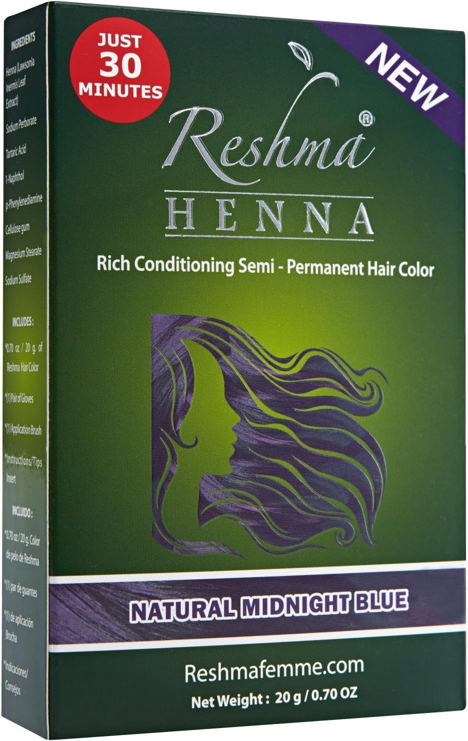 Reshma Henna Semi-Permanent Natural Hair Color - Midnight Blue (Pack of 12)
