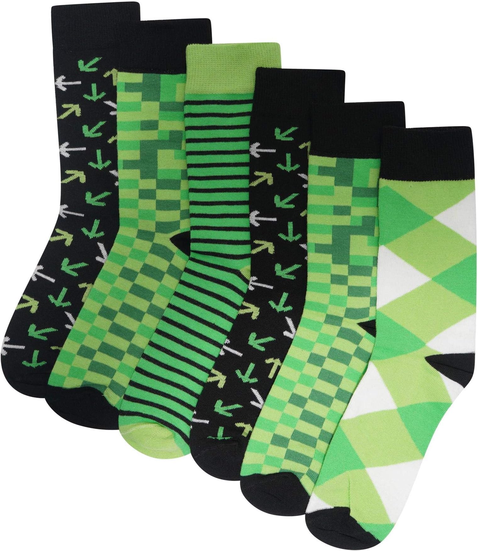 SoxyMens/Boys 6 Pack Pixel Socks Cotton Rich Designer Socks