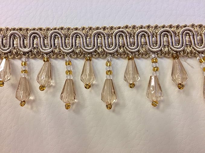 1.5" Crystal Beaded Fringe Trim by The Yard TF57/32 (Beige)