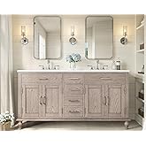 60" Solid Oak Double Sink Bathroom Vanity with Sink Combo, Antique Grey Oak Vanity Cabinet with Drawers & Adjustable Shelves,