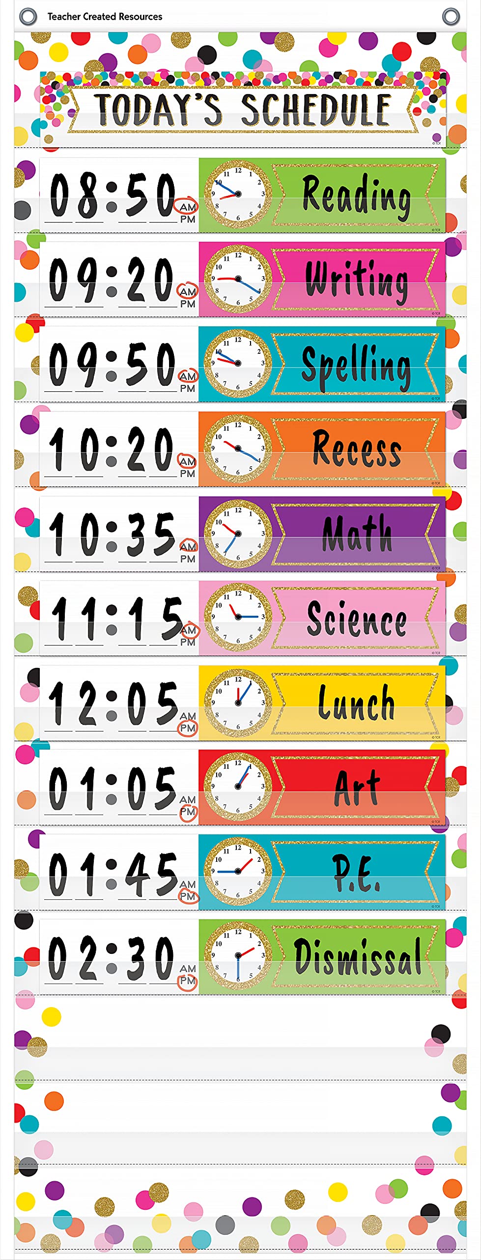 Confetti 14 Pocket Daily Schedule Pocket Chart, 13" x 34"