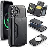 SZHAIYU K2 2 in 1 Detachable Magnetic Phone Cases Compatible with iPhone 17 Case with Card Holder RFID Blocking, Compatible with Magsafe Wallet, Leather 6.3'' (Black, iPhone 17)