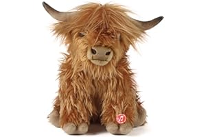 KEYCRAFT Living Nature Highland Cow Brown Stuffed Animal | Farm Toy with Sound | Soft Toy for Kids | Naturli Eco-Friendly Plush | 9 Inches