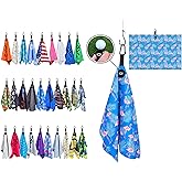 Magnetic Microfiber Waffle Golf Towel – Large 16"x24" Clean Golf Club Ball Magnet Clip to Hang on Bag Cart Strong Premium Strength Ultra Absorbent Gear Blue Men (Flamingo Blue Palms)