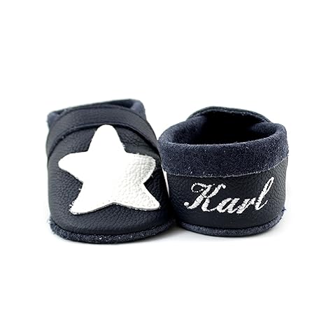 little foot company® 8312 Krabbelschuhe Babyschuhe Lauflernschuhe mit Namensstickerei Seestern weiches Leder marine 18/19 ca.