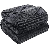 Sherpa Fleece Adult Weighted Blanket with Ribbed Stripes, 15 Pounds Dual Sided Soft Plush Blanket for Couch Bed Sofa, Heavy Thick Blankets with Ceramic Beads Great for Sleep, Dark Grey, 48" x 72"