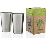Greens Steel Stainless Steel Cups 20oz Pint Cup Tumbler (2 Pack) Premium Metal Cup - Stackable Durable Drinking Glass