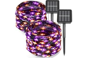 kemooie 2 Pack Total 200 LED Solar Halloween Lights, 8 Twinkle Modes Upgraded Solar Powered Fairy Lights, for Outdoor, Garden, Balcony Party Halloween Decorations (Purple and Orange)