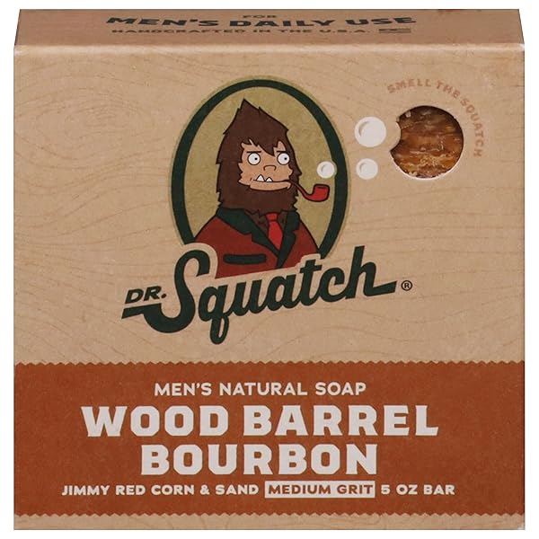 DR. SQUATCH ALL NATURAL BAR SOAP FOR MEN WITH MEDIUM GRIT, WOOD BARREL BOURBON 5 OUNCE (PACK OF 1)