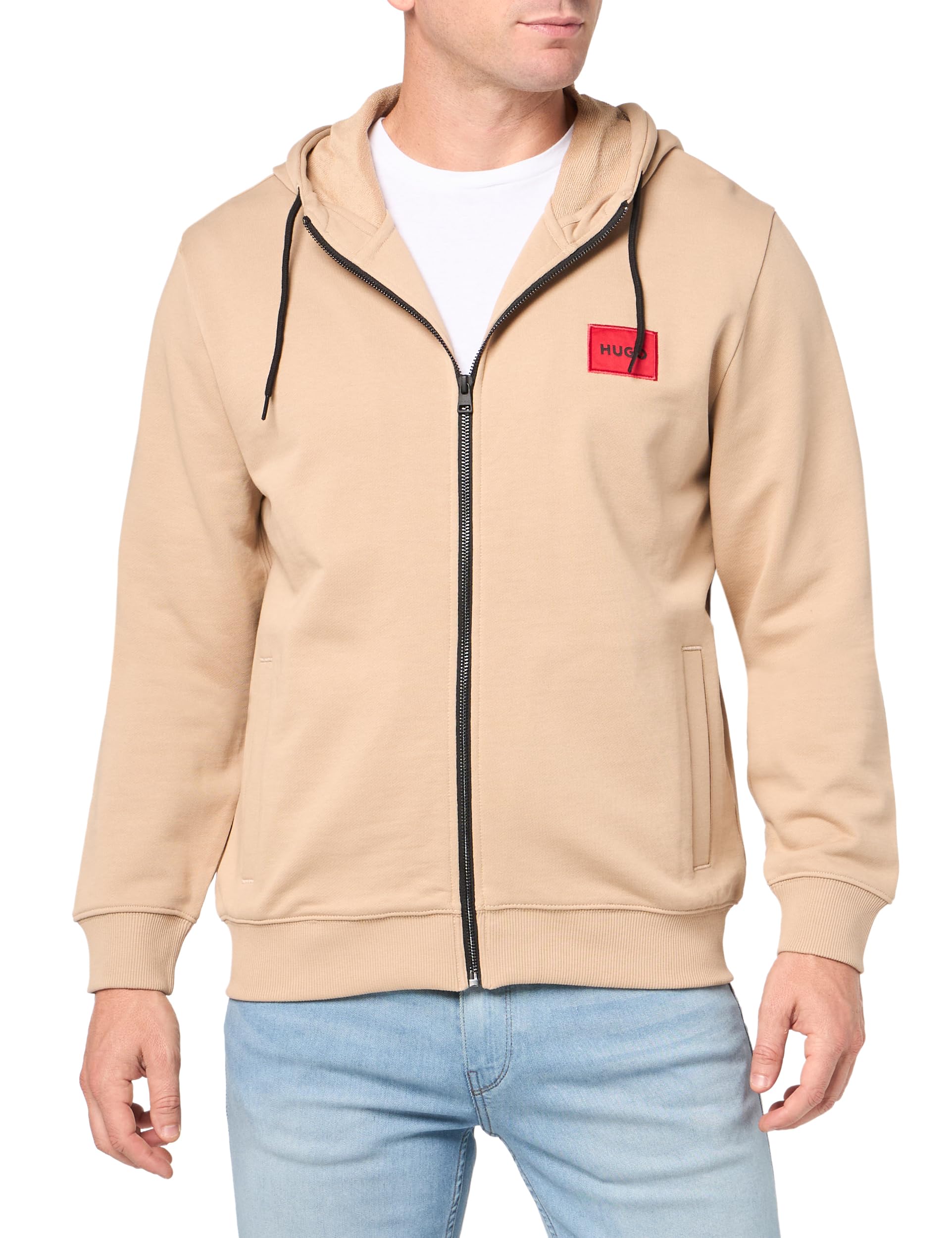 HUGO Regular Fit Square Logo Jersey Hooded Zip Up Sweatshirt