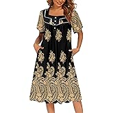 Ekouaer Women's House Dress with Pockets Moomoo Dresses Short Sleeve Mumu Nightgown Lounge Dress Button Down Sleepwear