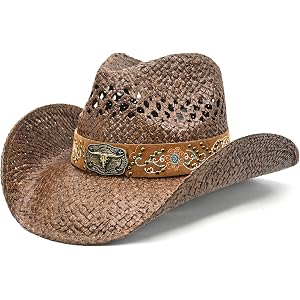 Keilin Cowboy Hats for Women and Men - Straw Teardrop Western Cowgirl Cowboy Sun Hat for Teens and Adults