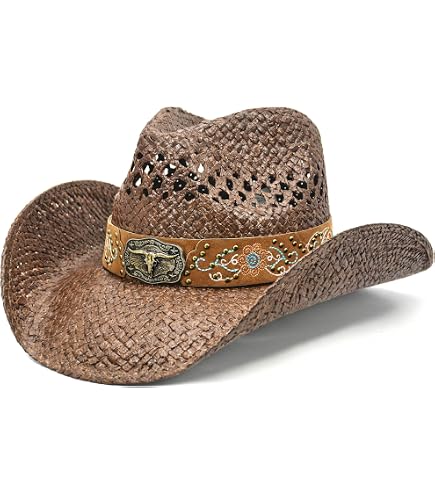 YOUBADU Western Straw Cowboy and Cowgirl Hats with  display picture 3