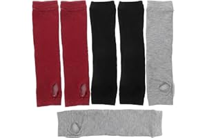 Ipetboom 3 Pairs Thin Fingerless Arm Sleeves for Women Knitted Cotton Long Gloves with Thumb Hole in Black