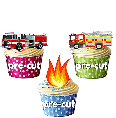 Fireman Party Pack, 36 Cup Cake Toppers - Edible Stand Up Decorations by AKGifts