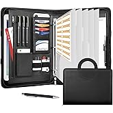 Leathario Portfolio Binder, Includes 5 Folder Index Dividers, 13 Inch Tablets Organizer with Handle, Vegan Leather A4 Padfolio, Multi-Pocket Notepad Business Planner Professional Document