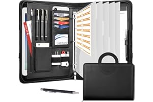 Leathario Portfolio, Vegan Leather A4 Padfolio with Handle, 3-Ring Zipper Binder, Includes 5 5-Tap Binder Dividers, Multi-Poc