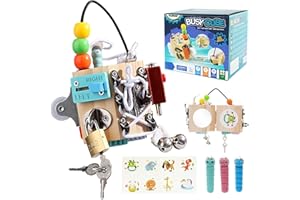 Busy Cube for Kids 15-in-1 Sensory Busy Board Travel Toy Handmade Montessori Educational Learning Toys Activity Board Wooden 