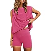 Nirovien Women 2 Piece Outfits Workout Sets Summer Matching Lounge Set Tunic Tops and Biker Short Sets