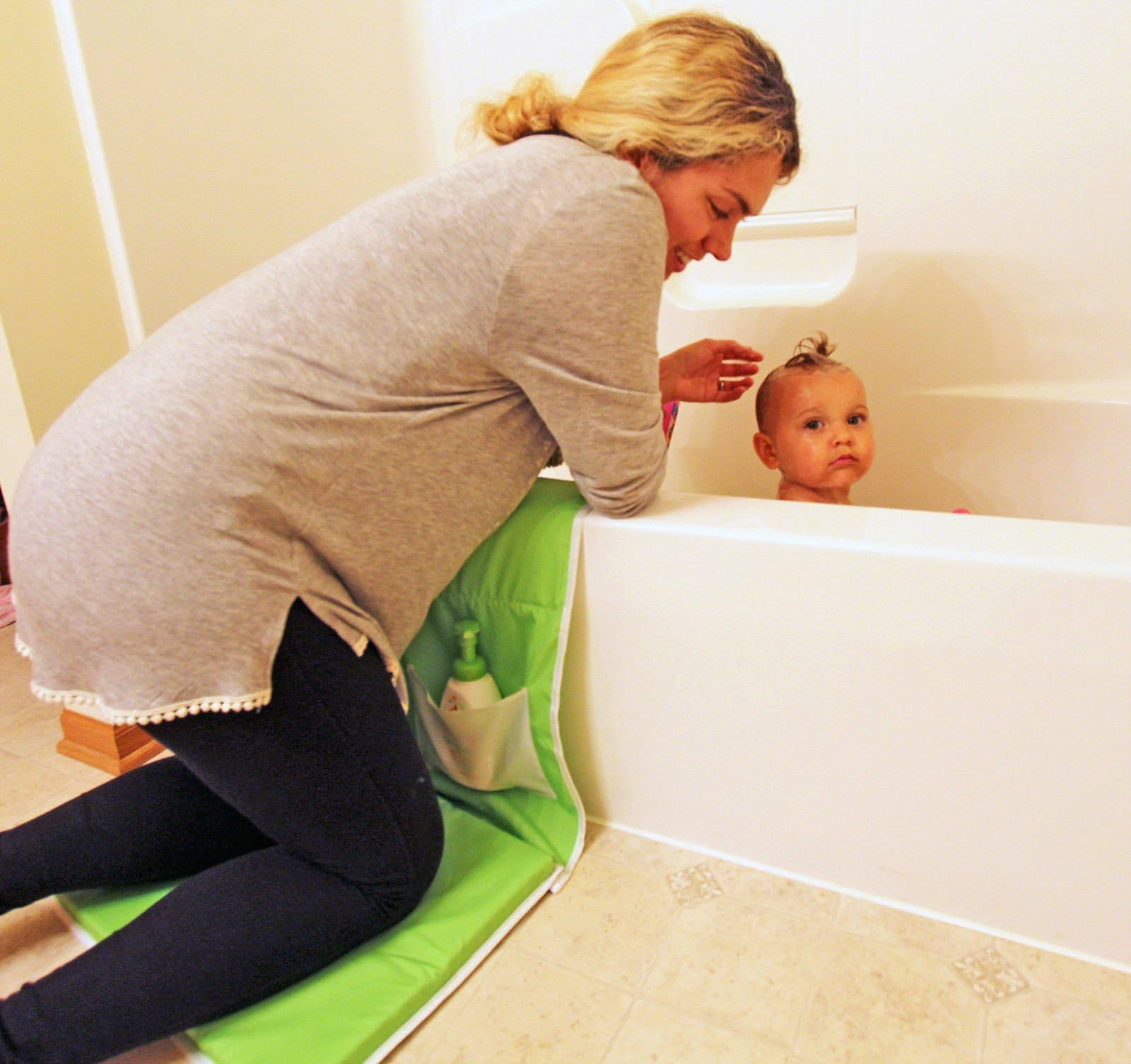 Baby Bath Kneeling Safety Pad & Storage - Bathtub Kneeler & Elbow Cushion