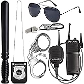Orgoue 6PCS Police Costume Accessories for Girls Boys with Walkie Talkies Handcuffs Badge Eyeglasses Baton Whistle (Black)
