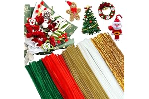 AHAMETON 500pcs Christmas Pipe Cleaners for DIY, Green/Red/Brown//Golden/White 5 Colors Chenille Stems, Pipe Cleaners Set for Art Craft Supplies, Creative Xmas Home Decorations (7mm x12 inch)