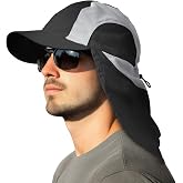 Mens Sun Hat with Breathable Mesh Sun Hats for Men Sun Protection Fishing Hat with Neck Flap for Hiking Cycling Black