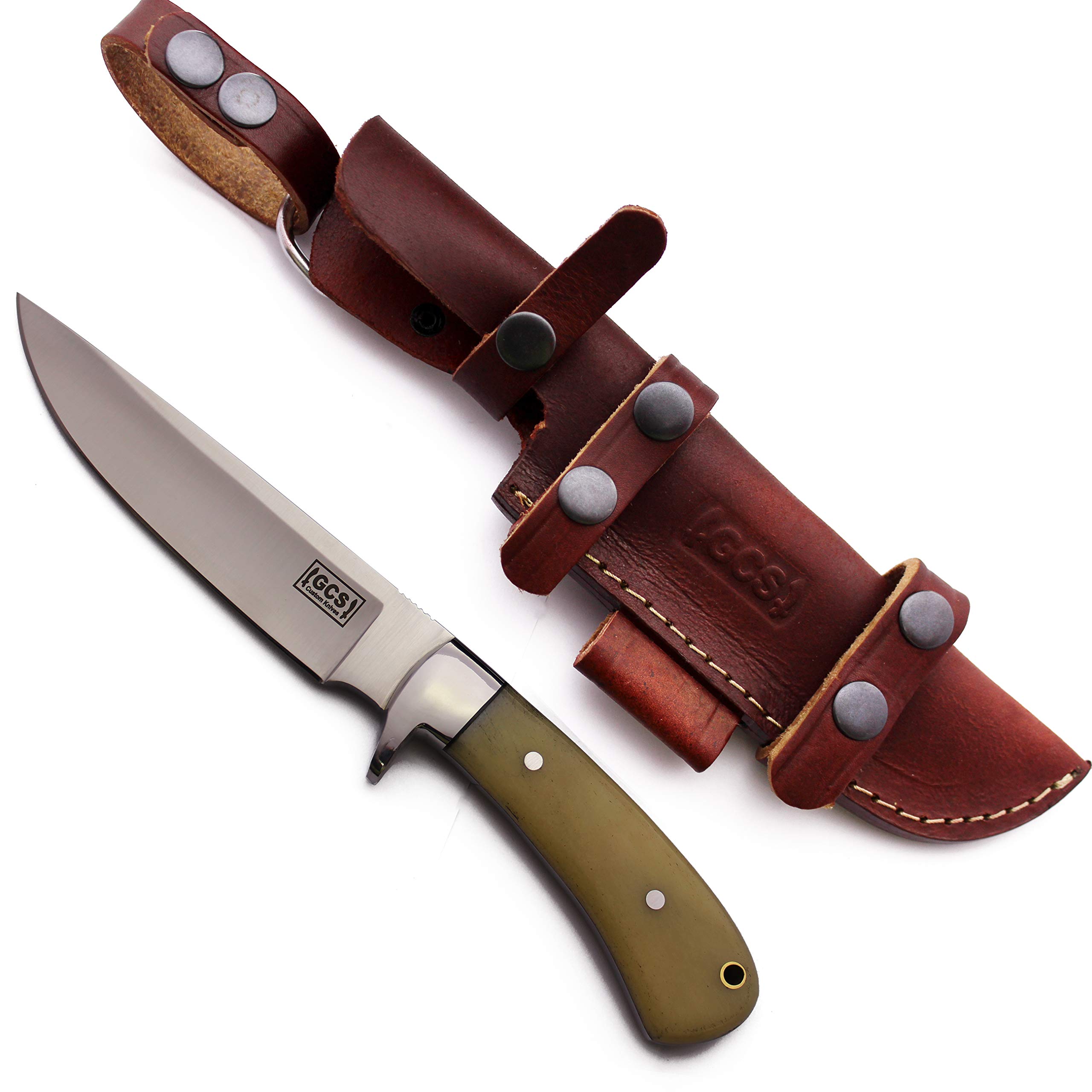 GCS Handmade Camel Bone Handle D2 Tool Steel Tactical Hunting Knife with leather sheath Full tang blade designed for Hunting & EDC GCS 141
