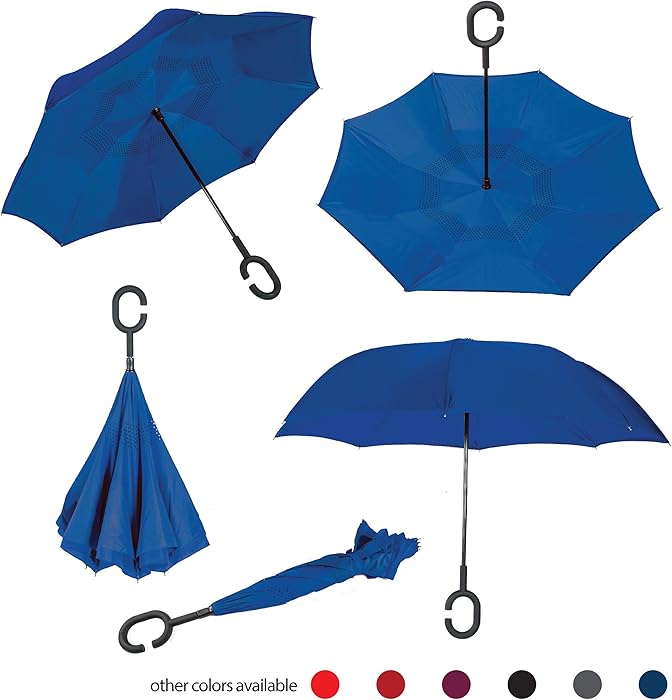 Brellax Inside Out Umbrella by Inverted Umbrella - Windproof Double Layer Reversible Umbrella - Foldable, Practical and Easy to Use - Ideal for UV and Rain Protection - with Hands Free Handle