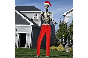 Croloose 12 ft Giant Sized Skeleton Christmas Costume Set Extra Large Overalls Santa Hat 12ft Skeleton Costume Accessories for Patio Lawn Garden Outdoor Decor, Skeleton Not Included(Classic Style)